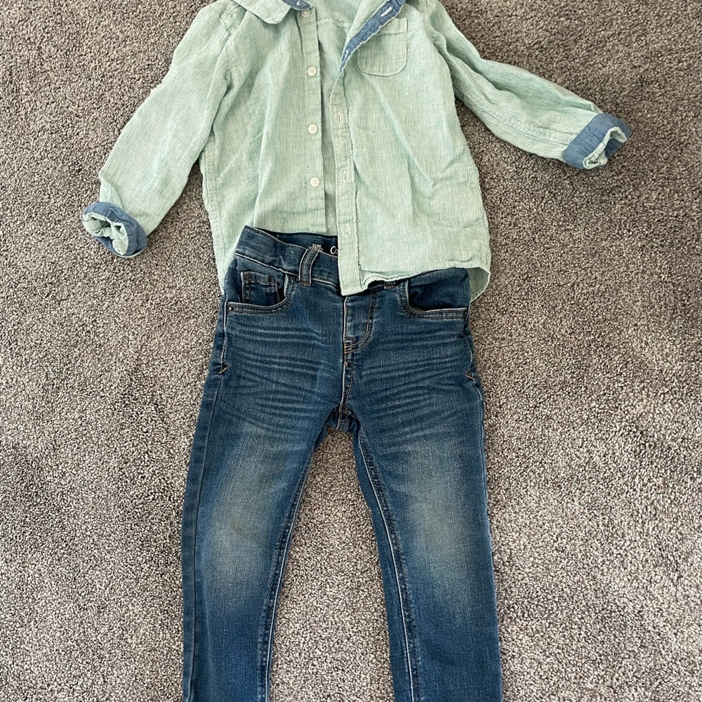 H&M Green Shirt + Cat & Jack Denim